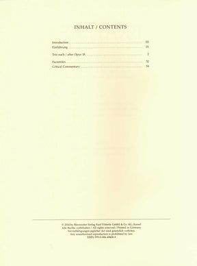 Brahms, Johannes - Trio, after the Sextet in B-flat major, Op. 18 - for Violin, Cello, and Piano - edited by Hogwood - Barenreiter URTEXT