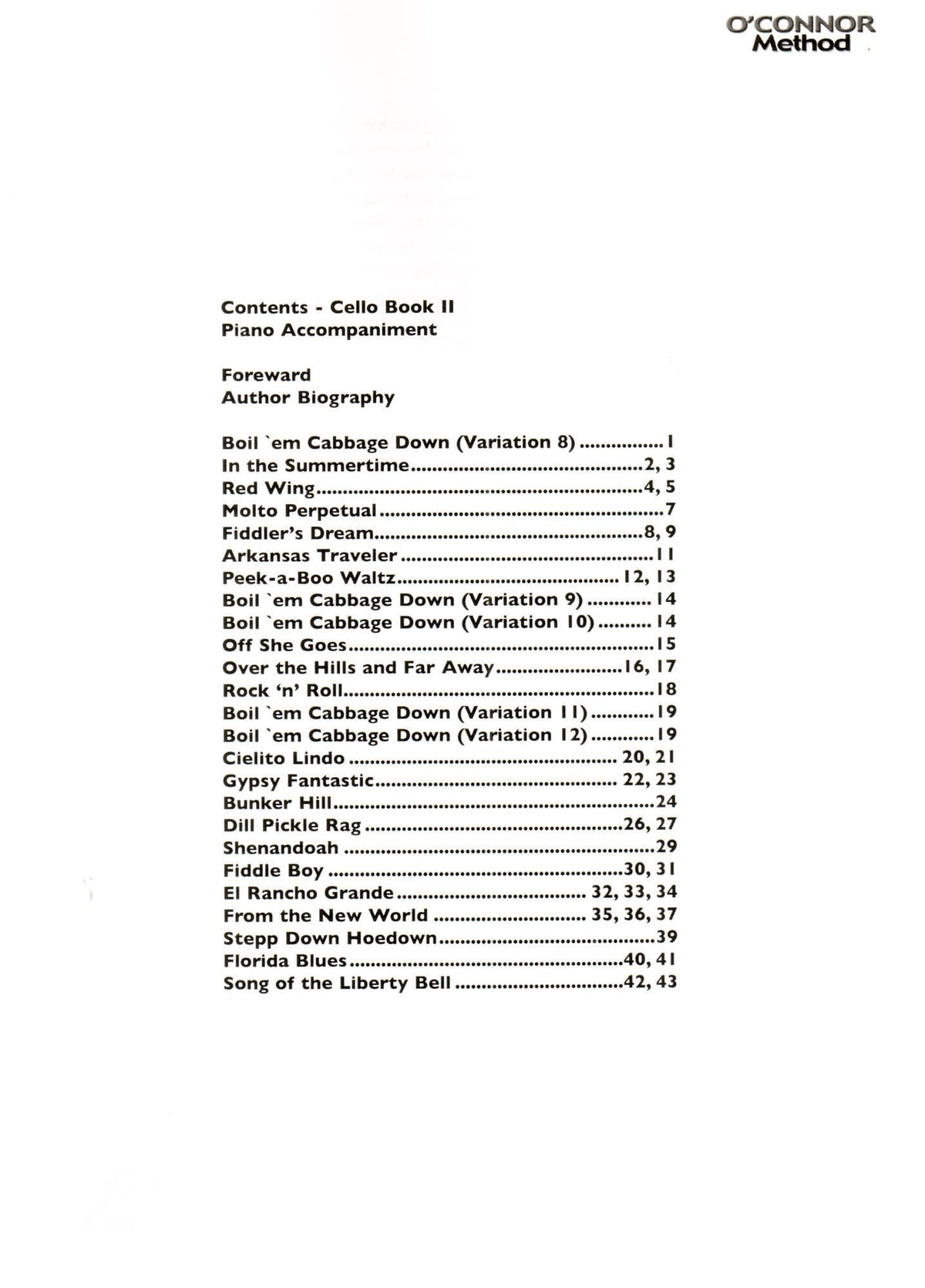 O'Connor Cello Method Book II - Piano Accompaniment