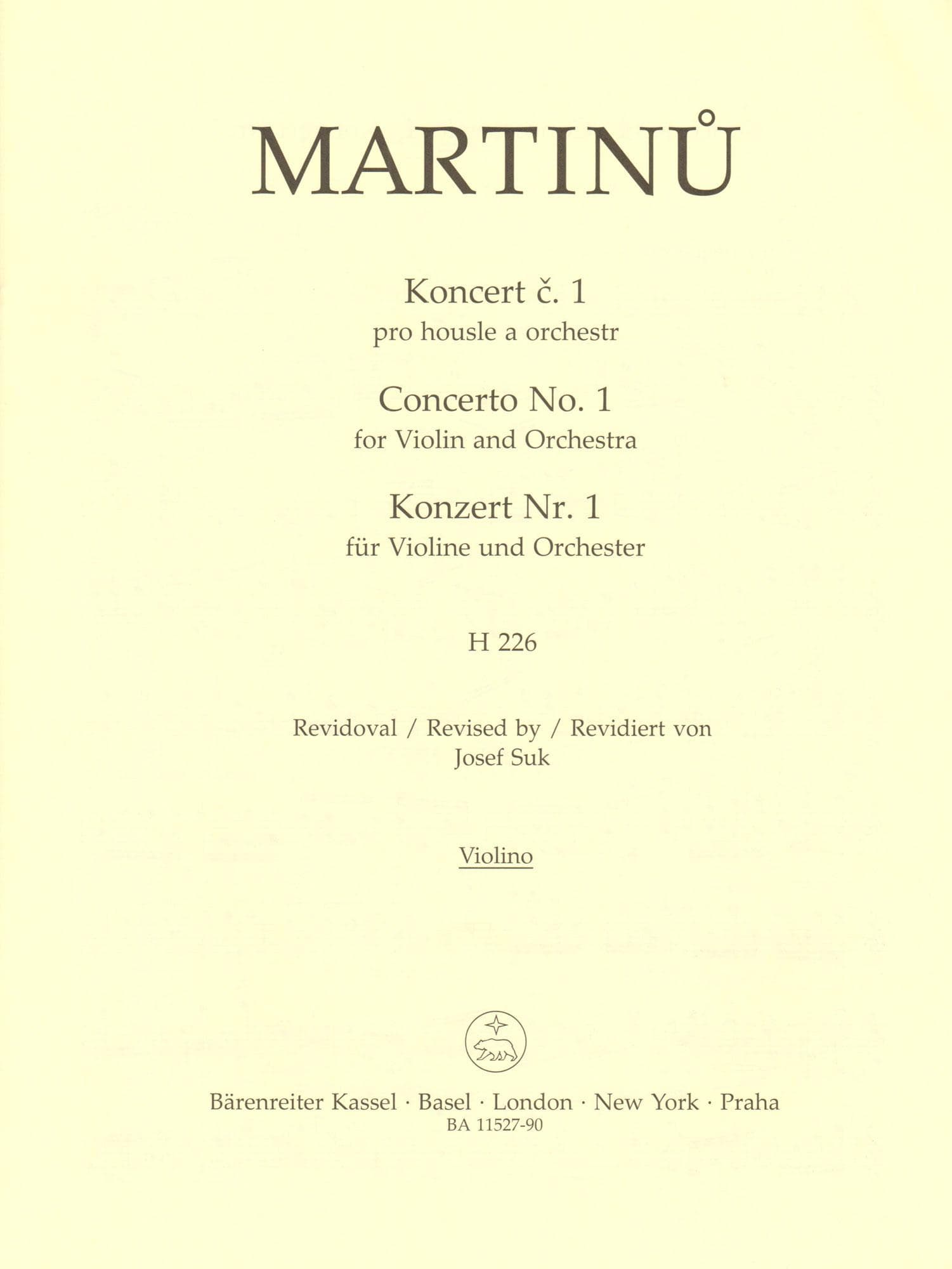Martinu, Bohuslav - Concerto No. 1 - for Violin and Piano - Barenreiter URTEXT