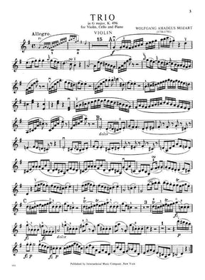 Mozart, WA - Seven Trios - Violin, Cello, and Piano - edited by Ferdinand David - International Music Co