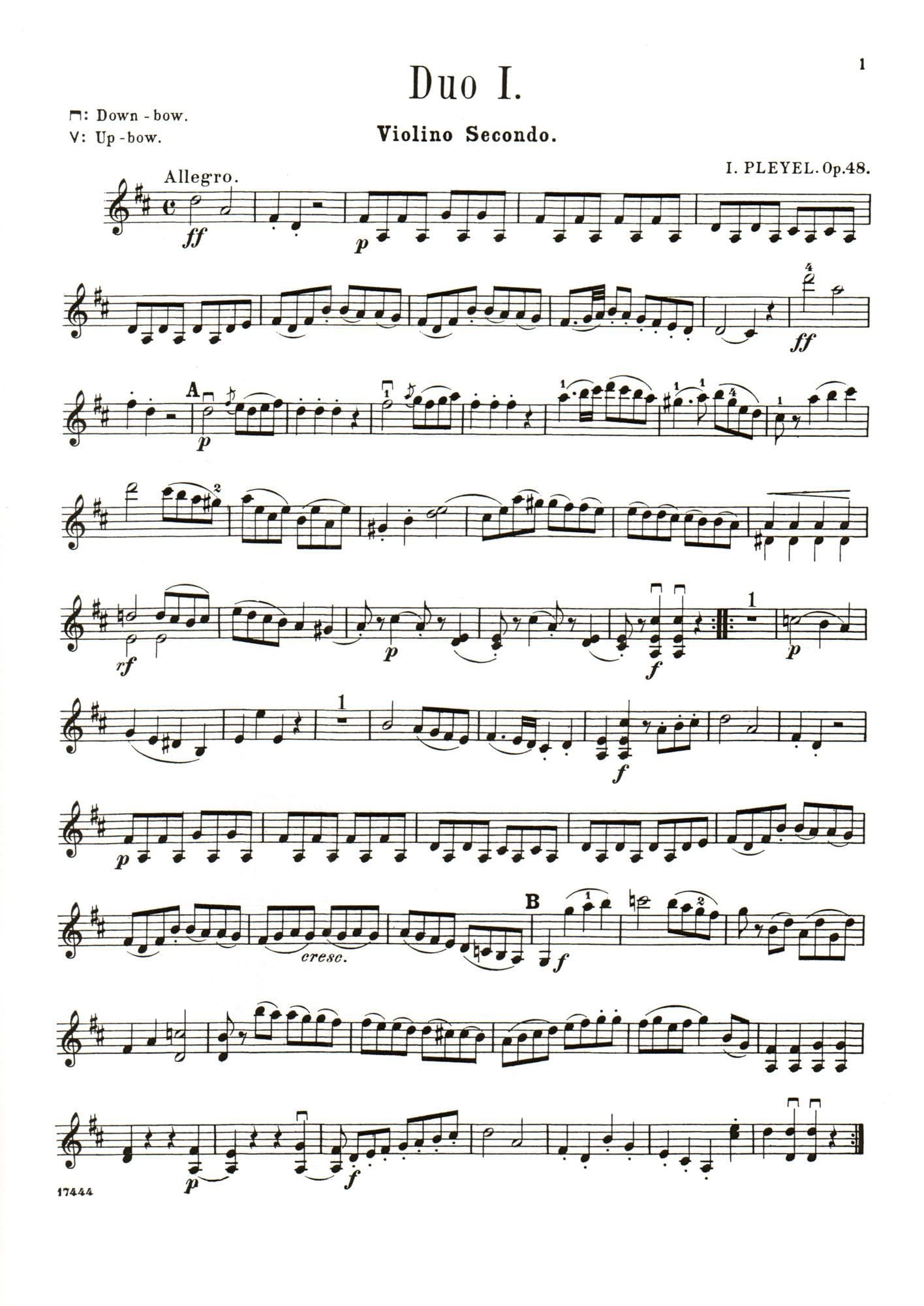 Pleyel, Ignace Joseph - Six Little Duets, Op 48, B 574-579 For Two Violins Published by G Schirmer