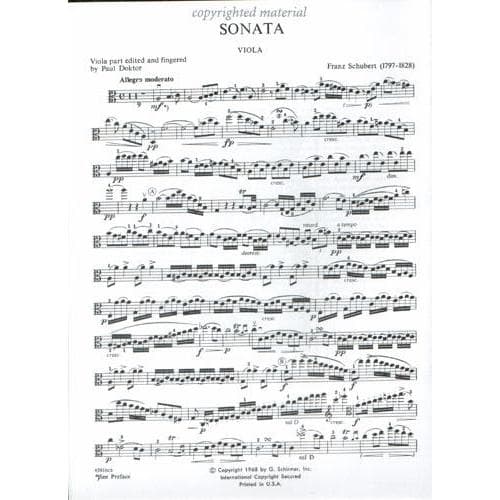 Schubert, Franz - Sonata in a minor ( Arpeggione ) D 821 For Viola and Piano Published by G Schirmer