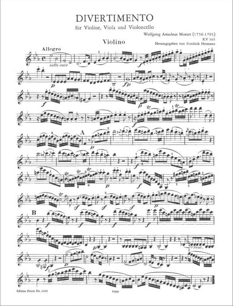 Mozart, WA - Divertimento in E-flat Major, K 563 - Violin, Viola, and Cello - Edition Peters