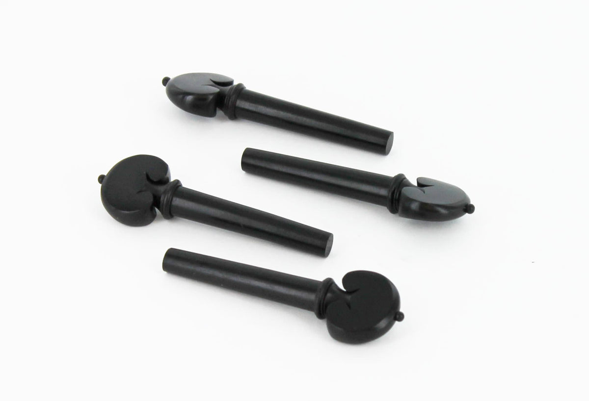 Set of Heart Shaped Ebony Violin Pegs with Black Pin 4/4 Size