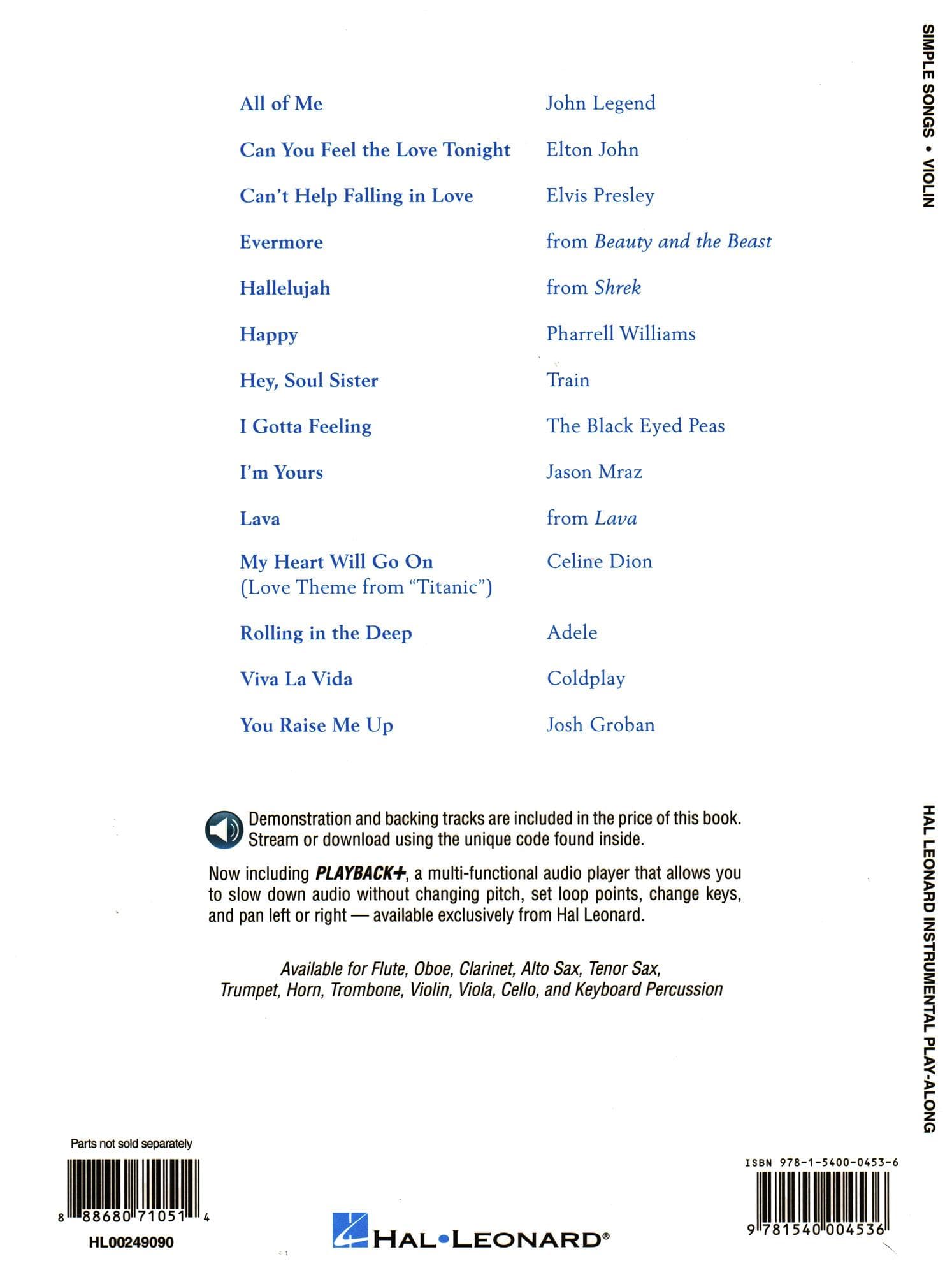 Simple Songs - 14 Well-Known Melodies - for Violin with Audio Access Included - Hal Leonard Instrumental Play-Along