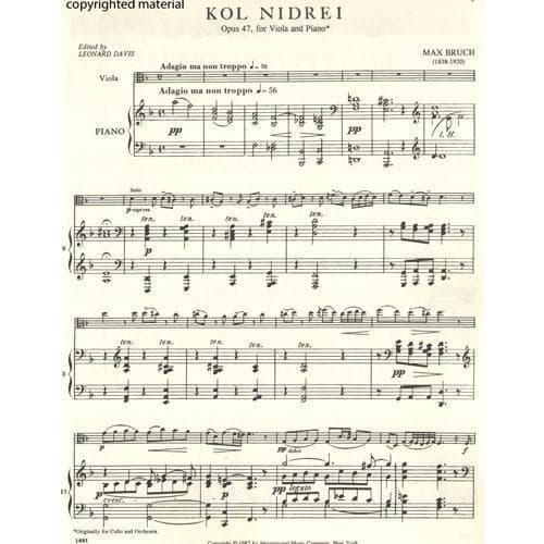 Bruch, Max - Kol Nidre Op 47 for Viola and Piano - Arranged by Davis - International Edition