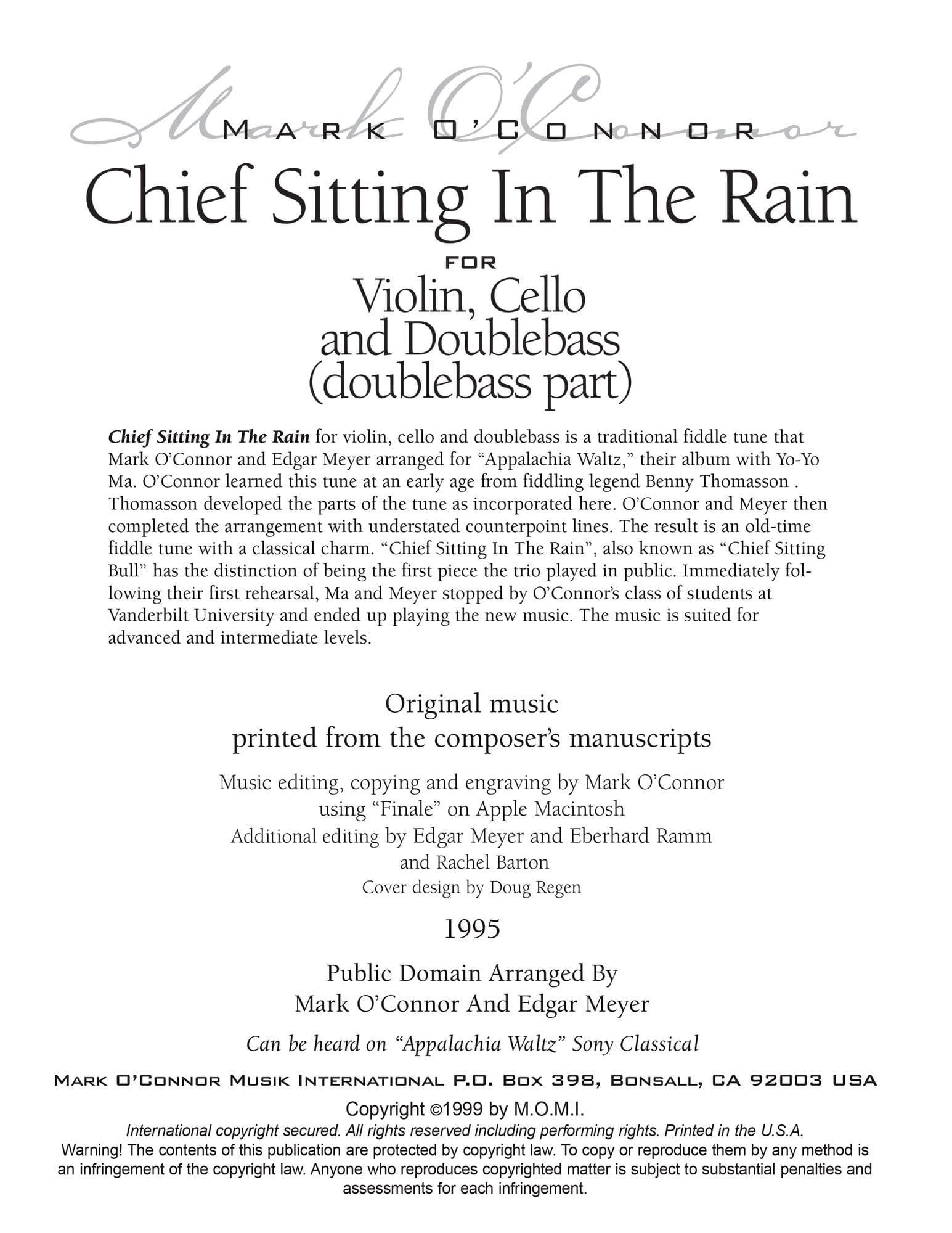 O'Connor, Mark - Chief Sitting In The Rain for Violin, Cello, and Bass - Bass - Digital Download