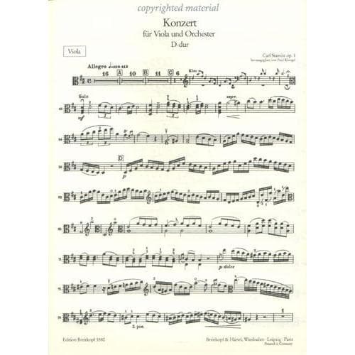 Stamitz-Concerto In D Major, Op 1 For Viola and Piano Edited by Klengel Published by Breitkopf and Haertel