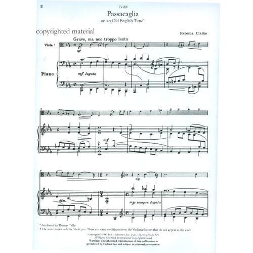 Clarke, Rebecca - Passacaglia for Viola and Piano - Schirmer Edition