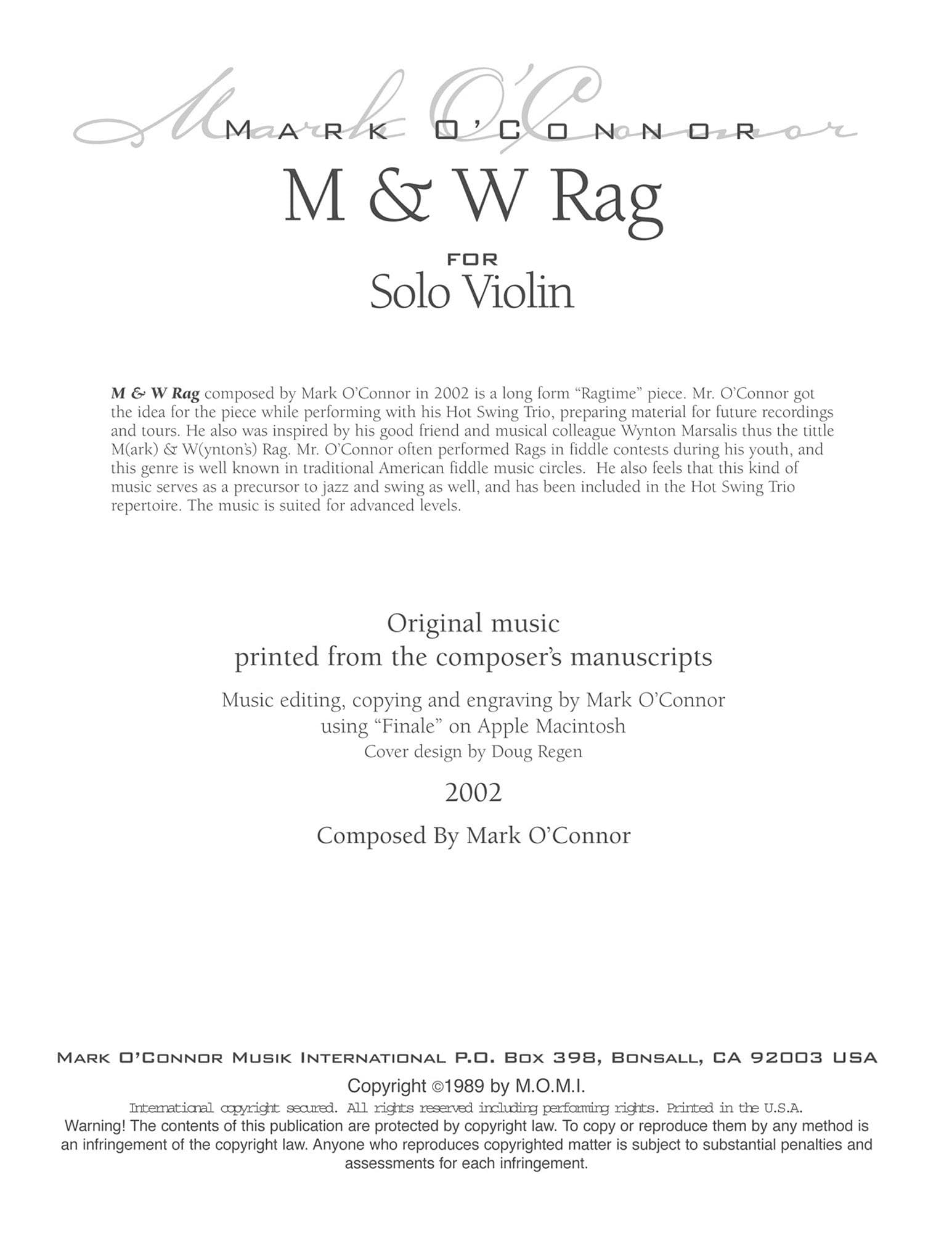 O'Connor, Mark - M & W Rag - Violin - Digital Download