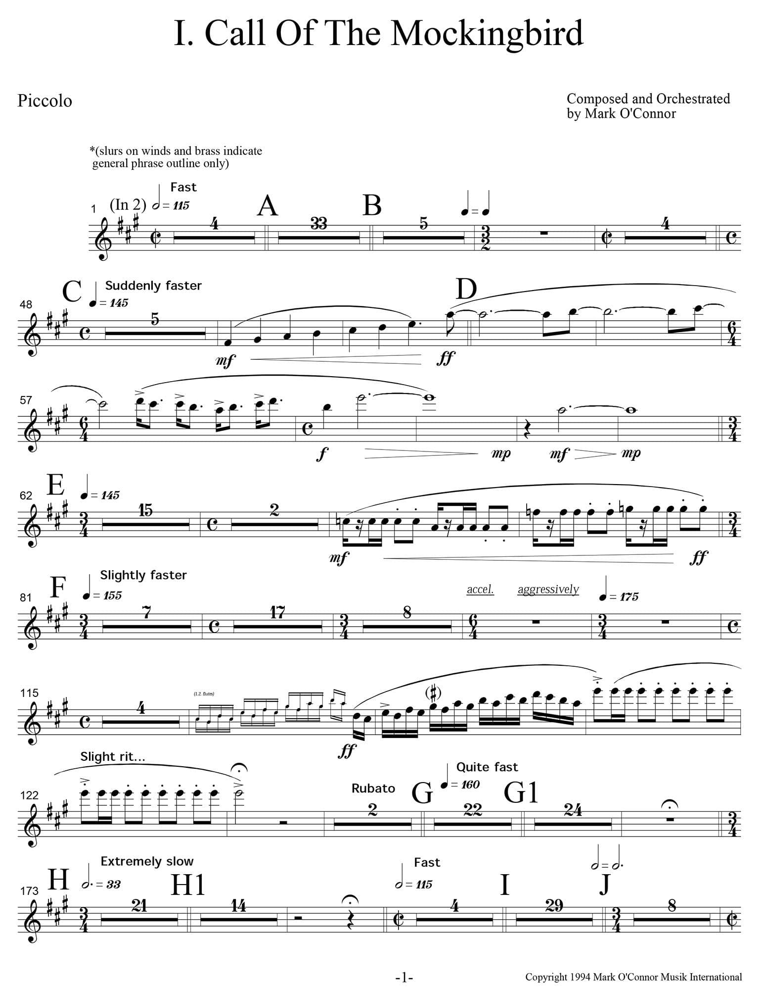O'Connor, Mark - Three Pieces for Violin and Orchestra - Winds - Digital Download