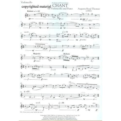 Thomas, Augusta Read - Chant for Cello and Piano Published by G Schirmer