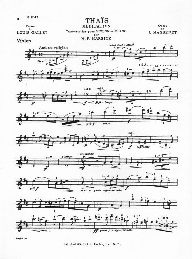 Massenet's Thais: Violin Sheet