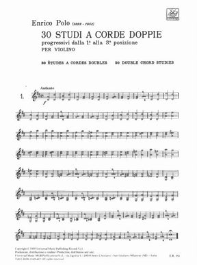 Polo, Enrico - 30 Studi a Corde Doppie - Violin - Ricordi