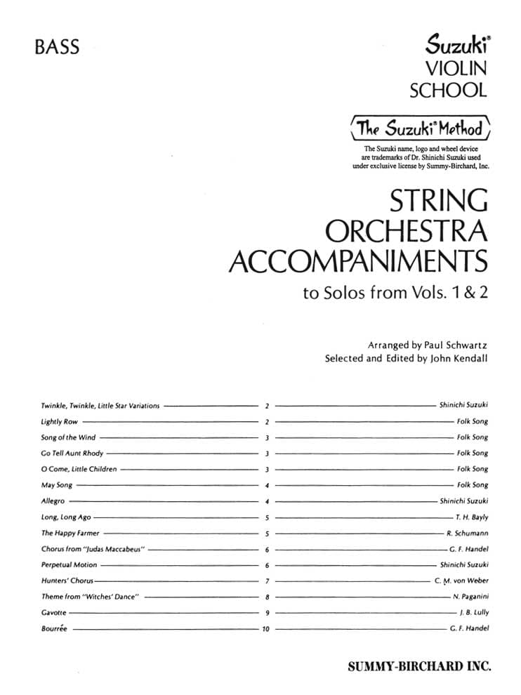 String Orchestra Accompaniments to Solos from Suzuki Violin School, Volumes 1 and 2 - Bass