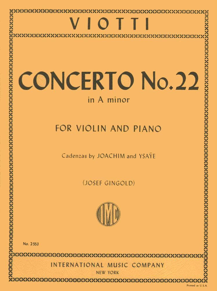 Viotti, GB - Violin Concerto No 22 in A Minor - Violin and Piano - edited by Gingold - International Music Company