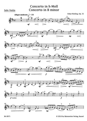 Rieding, Oskar - Violin Concerto in B Minor, Op 35 - Violin and Piano - edited by Kurt Sassmannshaus - Bärenreiter