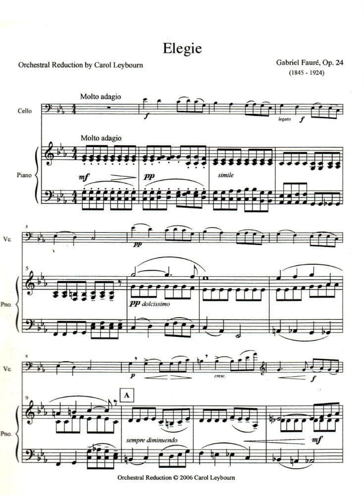 Fauré, Gabriel - Elegie for Cello, Op 24 - PIANO ACCOMPANIMENT ONLY - arranged by Carol Leybourn - Frustrated Accompanist Edition