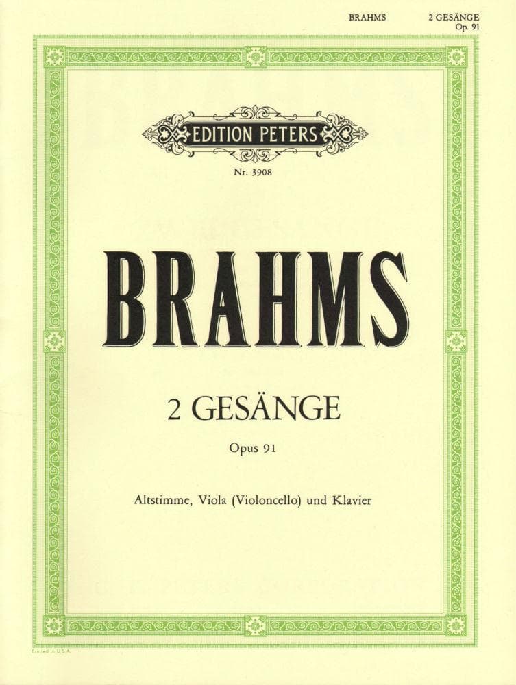 Brahms, Johannes - 2 Songs Op 91 for Voice, Viola/Cello and Piano - Edited by Lunn - Peters Edition