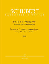 Schubert, Franz - Sonata in a minor (Arpeggione), D 821 For Viola and Piano URTEXT Published by Barenretier