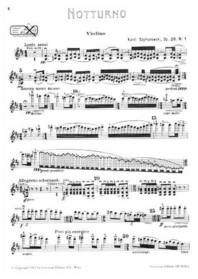 Szymanowski, Karol - Nocturne and Tarantella, Op 28 - Violin and Piano - Universal Edition