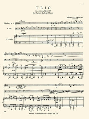 Brahms, Johannes - Clarinet Trio in a minor Op 114 for Violin, Cello and Piano - International Edition