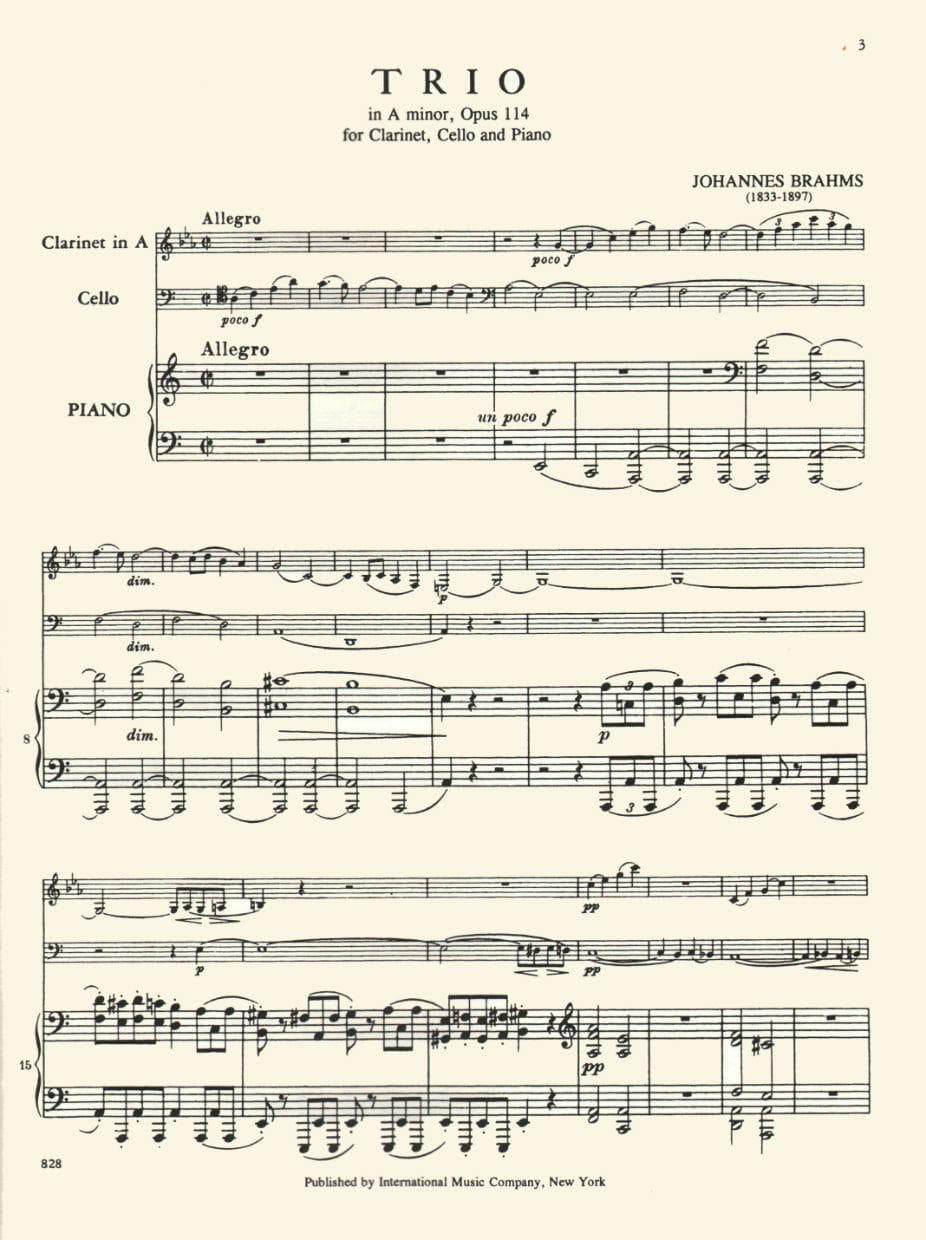Brahms, Johannes - Clarinet Trio in a minor Op 114 for Violin, Cello and Piano - International Edition