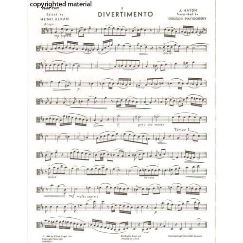 Haydn, Franz Joseph - Divertimento - Viola and Piano - edited by Gregor Piatigorsky - Elkan-Vogel Edition