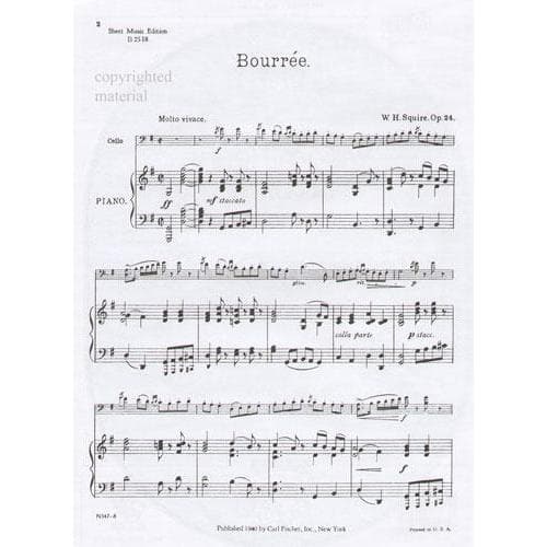 Squire, William Henry - Bouree Op 24 for Cello and Piano Published by Carl Fischer