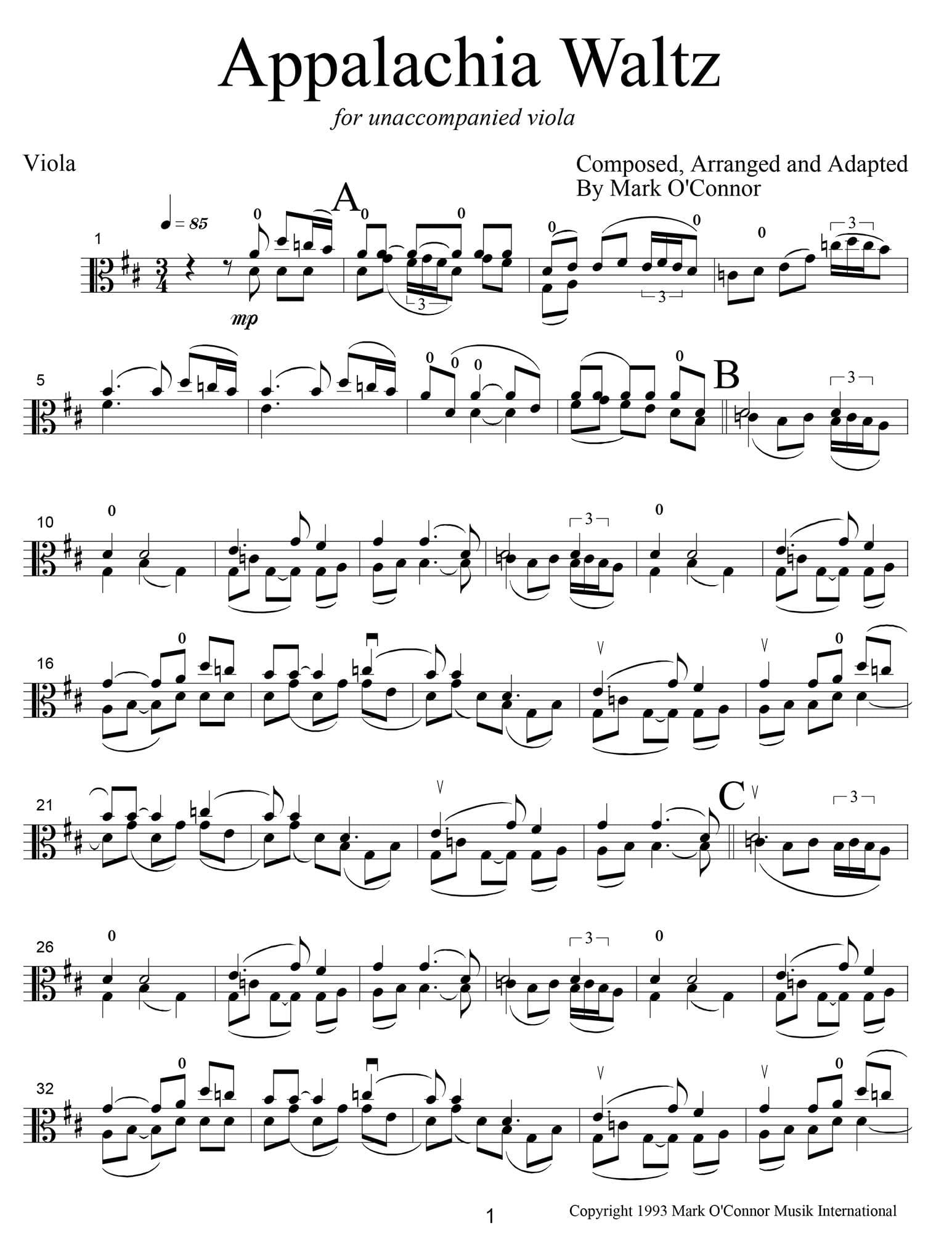 O'Connor, Mark - Appalachia Waltz Unaccompanied Score - Viola - Digital Download
