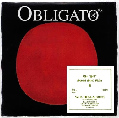 Obligato Custom Violin String Set with Ball-End Hill E - 4/4 size - Medium Gauge