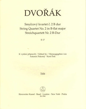 Dvorak, Antonin - String Quartet No. 2 in B-flat Major - Parts Only - edited by Pokorny and Solc - Barenreiter URTEXT