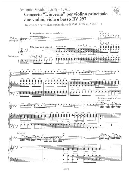 Vivaldi, Antonio - Four Seasons: F Minor, RV 297 "Winter" - Violin and Piano - edited by Carnellil - Ricordi