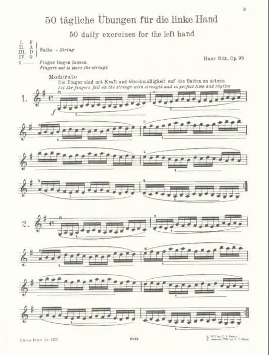 Sitt, Hans - 50 Daily Exercises for Violin, Op 98 - Peters Edition
