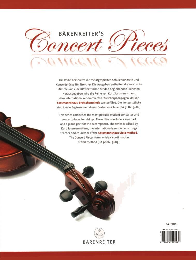 Seitz, Fritz (Friedrich) - Concert Pieces: Student Concerto in D Major, Op 22 - for Viola and Piano - edited by Kurt Sassmannshaus - Bärenreiter