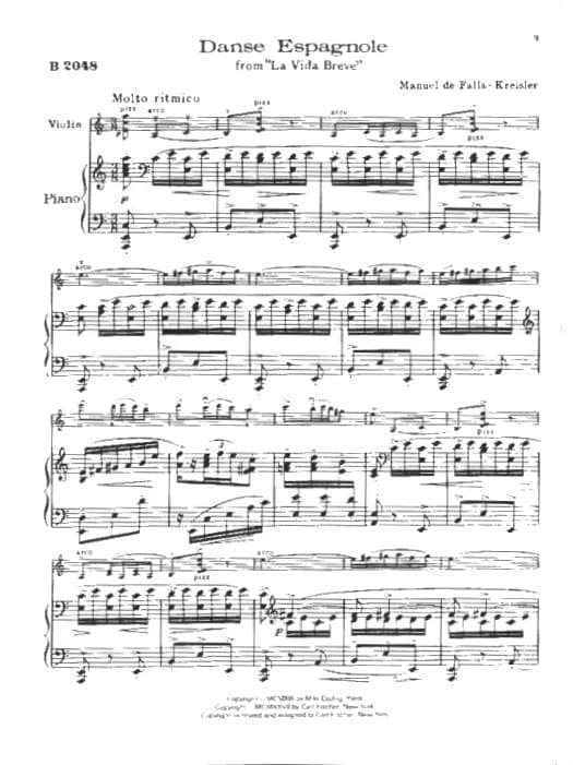 Falla, Manuel de - Danse Espagnole from "La Vida Breve" - Violin and Piano - arranged by Fritz Kreisler - Carl Fischer Edition