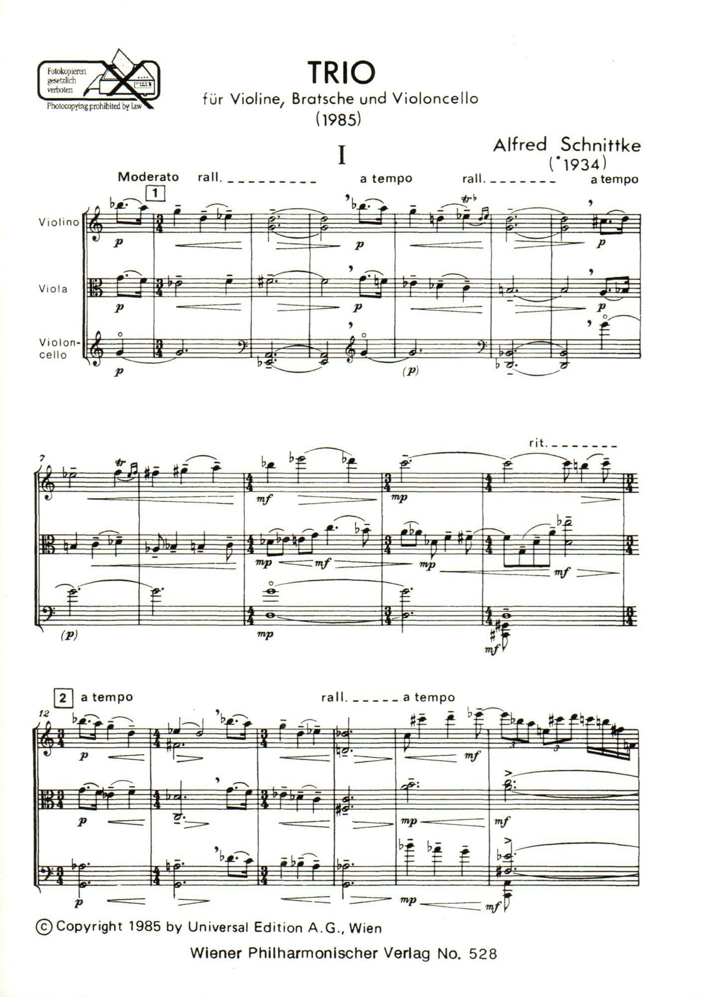 Schnittke-Trio for Violin,Viola,Cello Study Score