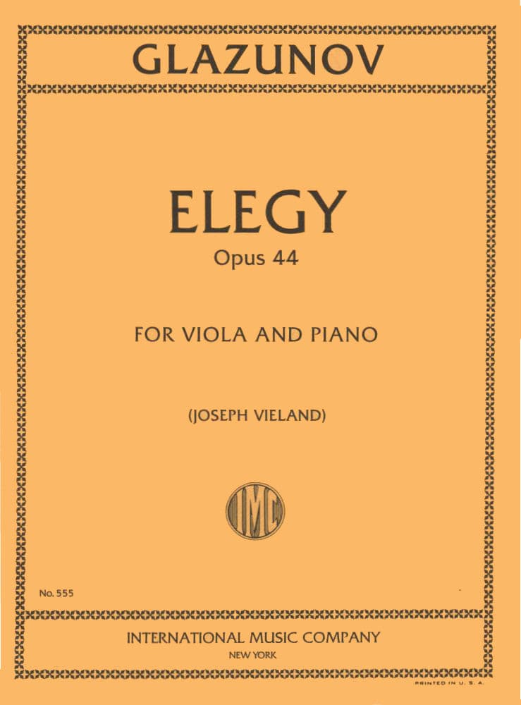 Glazunov, Alexander - Elegy, Op 44 - Viola and Piano - edited by Joseph Vieland - International Edition