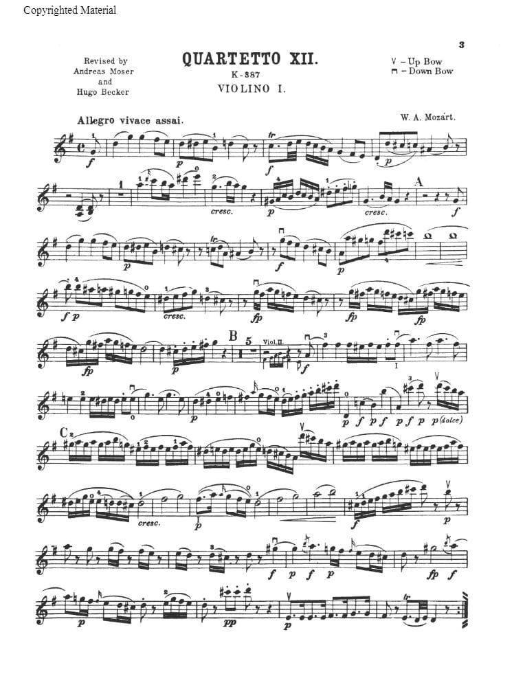 Mozart, WA - Quartets, Volume 1: Ten Famous Quartets - Two Violins, Viola, and Cello - edited by Andreas Moser and Hugo Becker - Kalmus Edition