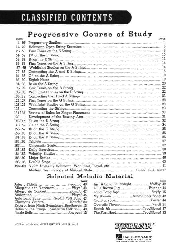 Hohmann/Wohlfahrt - Beginning Method for Violin, Volume 1 - compiled and edited by Harvey S Whistler - Rubank Edition (Hal Leonard)
