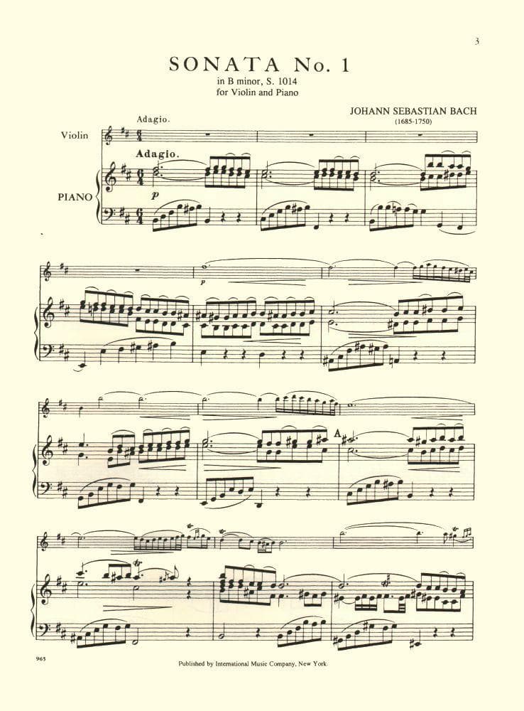 Bach, JS - Sonatas for Violin and Piano Nos 1-3, BWV 1014-1016 - edited by Ferdinand David - International Music Co