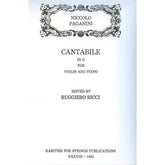 Paganini, Niccolò - Cantabile in D - Violin and Piano - edited by Ruggiero Ricci - Rarities for Strings Publications