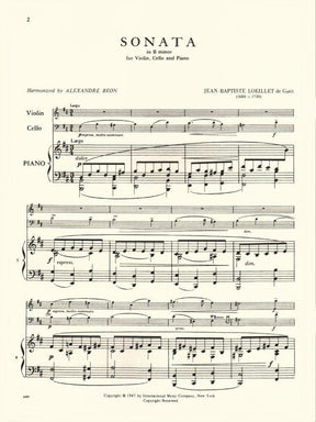 Loeillet Sonata B Minor Piano Trio Sheet Music