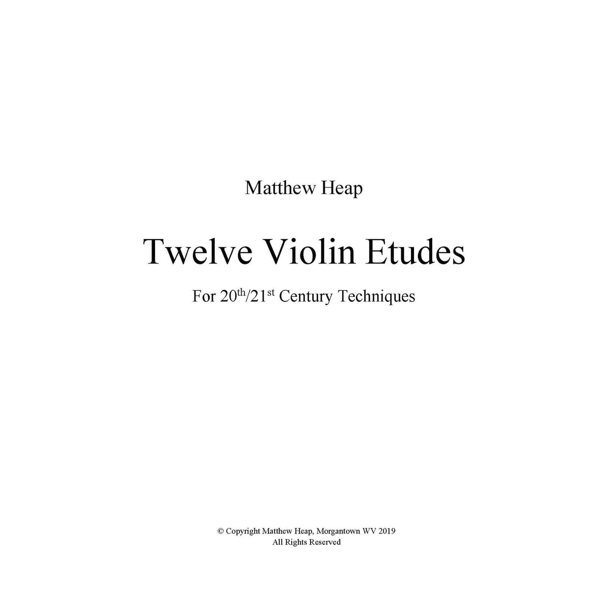Matthew Heap - Twelve Violin Etudes - DIGITAL DOWNLOAD