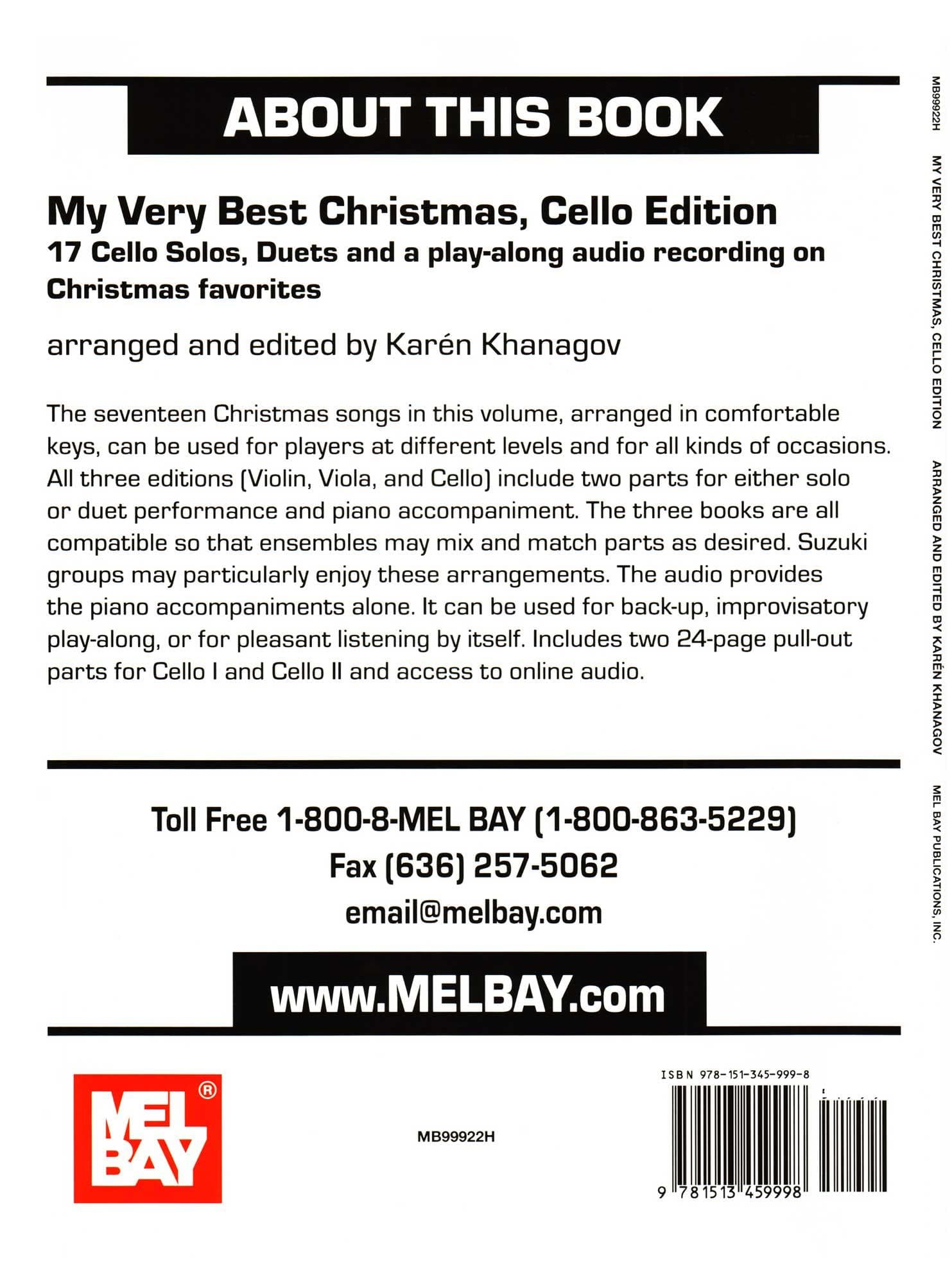 My Very Best Christmas - for One or Two Cellos and Piano - with Optional Online Audio - arranged by Karén Khanagov - Mel Bay Publications