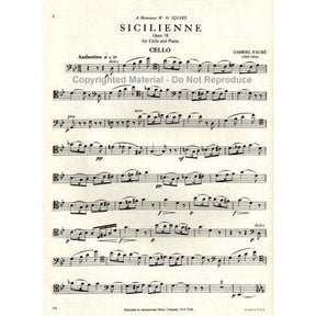 Fauré, Gabriel - Sicilienne, Op 78 - Cello and Piano - International Edition