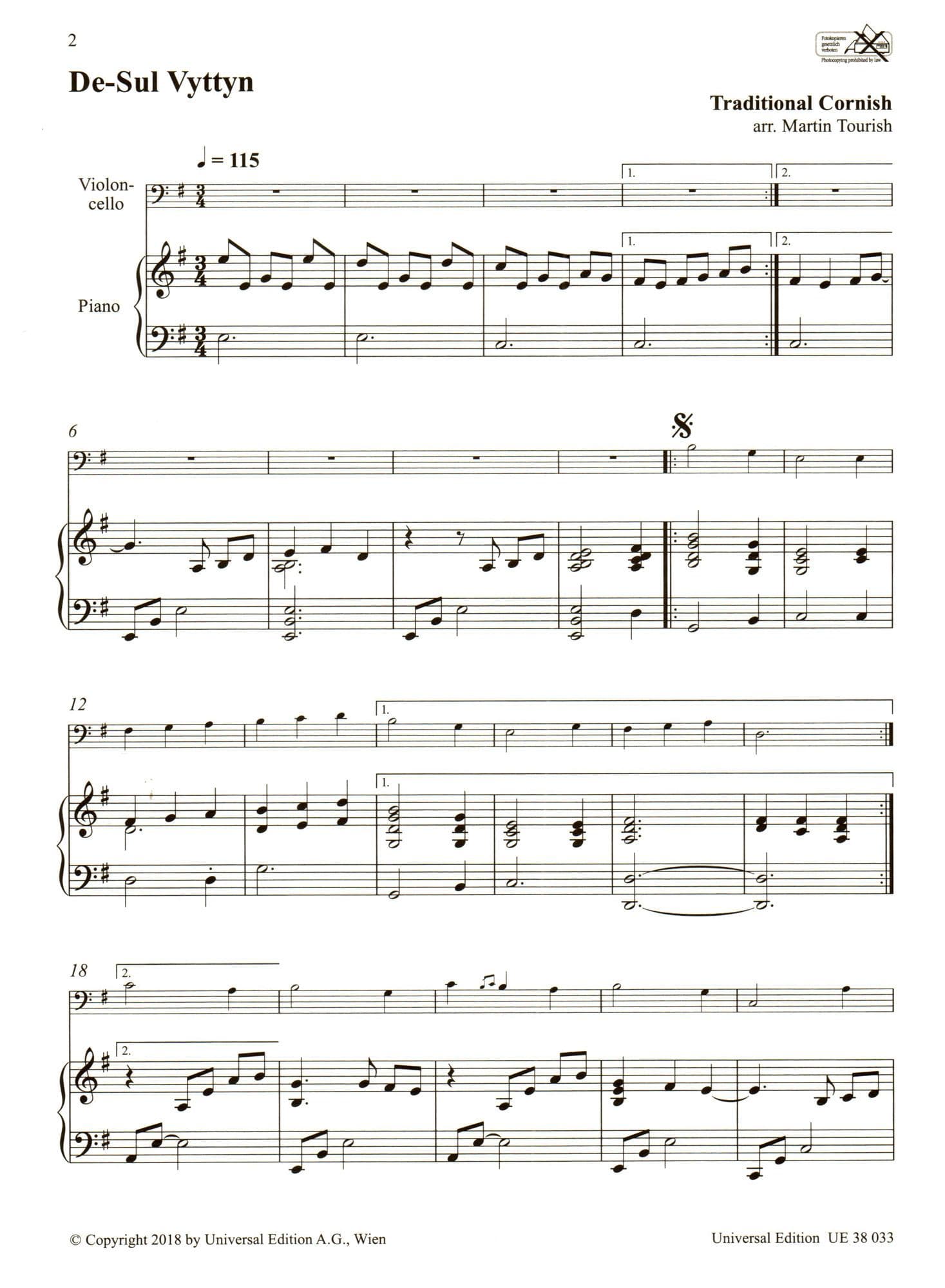 Celtic Play Along - for Cello and Piano - Includes CD Accompaniment - Universal Edition