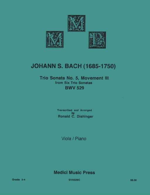 Bach, JS - Trio Sonata No 5, Movement 3 from Six Trio Sonatas, BWV 529 - Viola and Piano - arranged by Ronald Dishinge - Medici Music