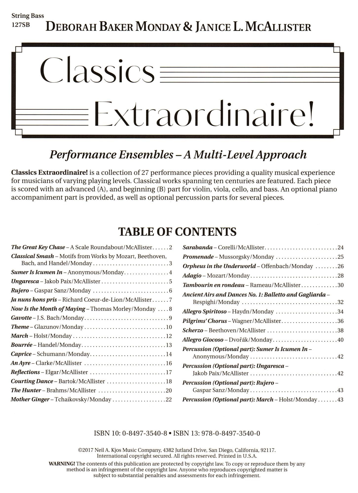 Classics Extraordinaire! - by Deborah Baker Monday & Janice L. McAllister - for Bass - Neil A Kjos Music Company