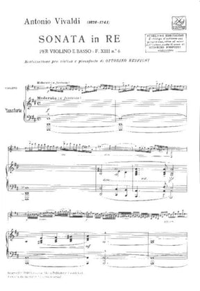 Vivaldi, Antonio - Sonata in D Major, RV 10 (F XIII, No 6) - for Violin and Piano - Ricordi